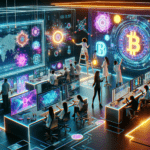 DALL·E 2023-11-06 21.47.16 – A futuristic digital art studio that blends the aesthetics of cryptocurrency and digital art. The space is filled with advanced technology_ holographi (1)