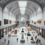 AC – An interior view of the main hall of Hamburger Bahnhof museum in Berlin, showcasing a spacious room with high ceilings, white walls, and contemporary