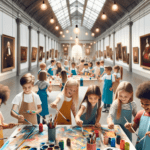 DALL·E 2023-11-06 22.37.02 – A group of children of diverse descents, including Caucasian, Hispanic, Black, and Asian boys and girls, are joyfully painting on large canvases in a