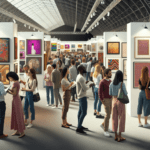 una fiera d\’arte con stand e visistatori