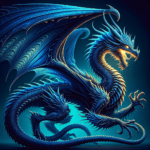 A fantasy dragon with blue scales and yellow eyes