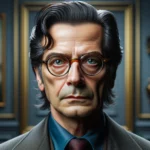 DALL·E 2024-02-08 13.17.49 – A middle-aged man inspired by Italian art critic Vittorio Sgarbi. He has dark hair, slicked back, and expressive, intense eyes, often wearing glasses