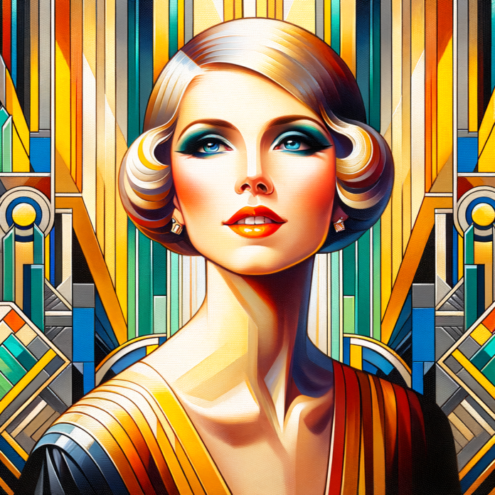 un ritratto in stile Tamara de Lempicka, è stata una delle artiste più influenti e riconosciute del movimento Art Deco.