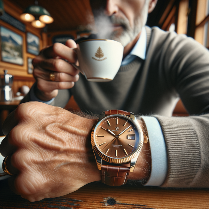 un orologio rolex al polso di un uomo in un caffè svizzero