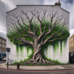 n albero con i rami potati e spogli e a simulare le foglie il verde spruzzato sulla parete bianca di una palazzina distante pochi metri. È la nuova opera da attribuire a Banksy, comparsa ieri a Hornsey Road, Finsbury Park, nella zona nord di Londra.