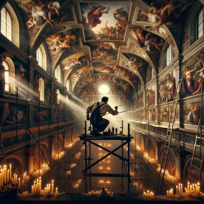 "Michelangelo e la Sfida della Cappella Sistina" Analizza le difficoltà tecniche e fisiche che Michelangelo dovette superare per dipingere uno dei capolavori più ammirati al mondo, la Cappella Sistina.