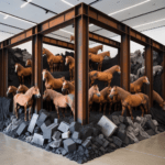 Le opere di Jannis Kounellis sono note per l’uso di materiali non convenzionali come ferro, carbone, legno, e tessuti. Alcune delle sue opere più celebri includono: Untitled (12 Horses) (1969): Un’installazione che vede dodici cavalli vivi all’interno di una galleria d’arte, sfidando le convenzioni tradizionali dell’arte.