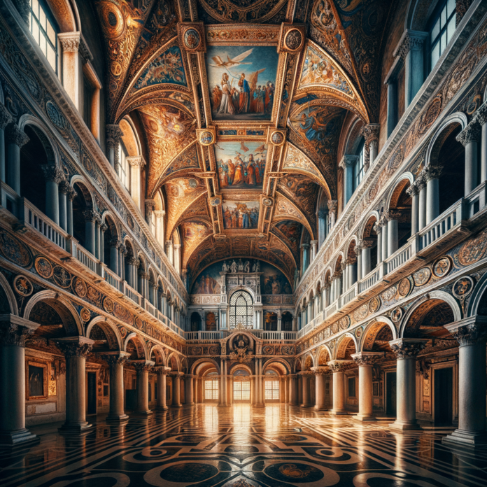 "Palazzo Ducale di Venezia: Simbolo del Potere Veneziano" Esamina il Palazzo Ducale, icona dell'architettura gotica e sede del potere politico veneziano, attraverso le sue straordinarie opere d'arte e i suoi intricati decori.